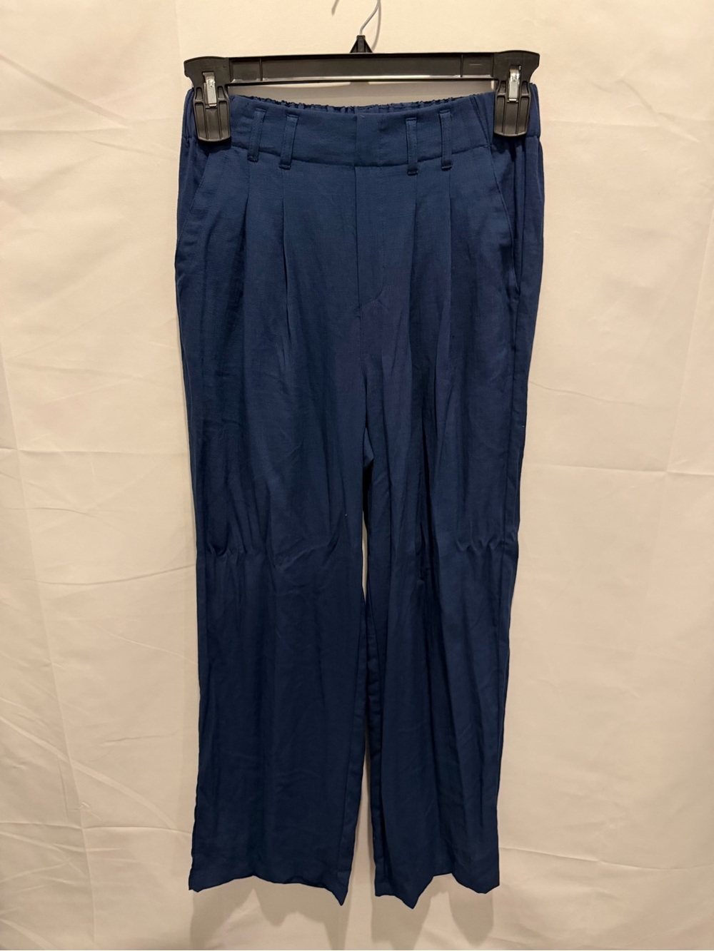 NWOT HALARA mid-rise Navy Blue Wide-Leg Pants size Medium.linen,work,pleated
